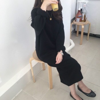 Women autumn Winter Long Sweater Dress Female Long Sleeve Straight oversized Knitted dresses round collar cozy